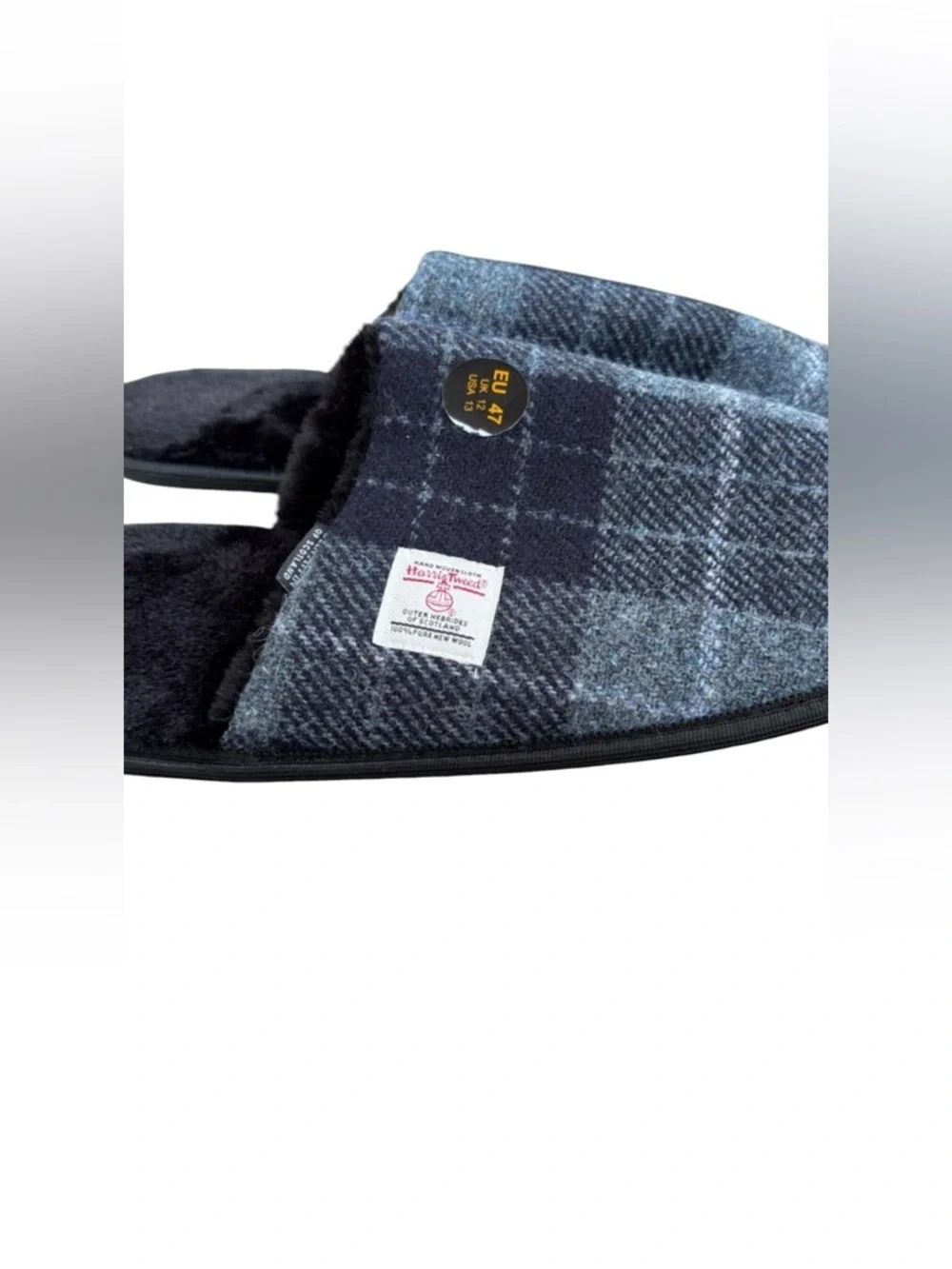 NWT Harris Tweed Men’s Tartan Wool Slip-On House Slippers Size 13